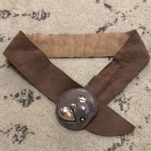 Belt-Vintage Mauve/Purple Suede Belt w/ Clay/Enamel Buckle w/Faux Pearl Accents